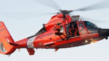 MH-65 Dolphin helicopter aircrew rescued man and his dogs west of Jordan river on Vancouver island.