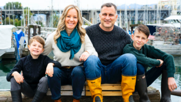 Sonia and Shaun Strobel, the founders of Skipper Otto, with their two sons Oliver and Lyndon.