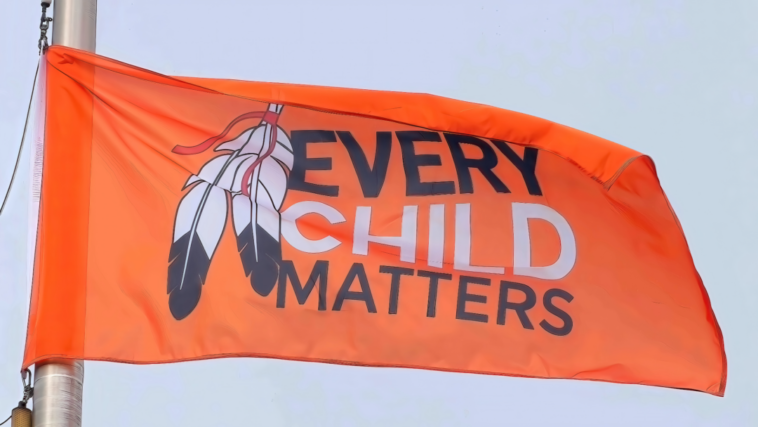 A flag that states: "Every Child Matters", raised for Truth and Reconciliation Day